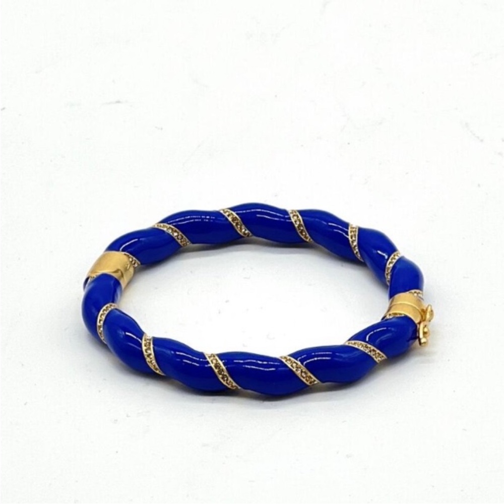 CLARE V Gold Plated and Enamel Rope Bangle Bracelet Blue Rhinestone Crystal NWOT - Picture 7 of 11